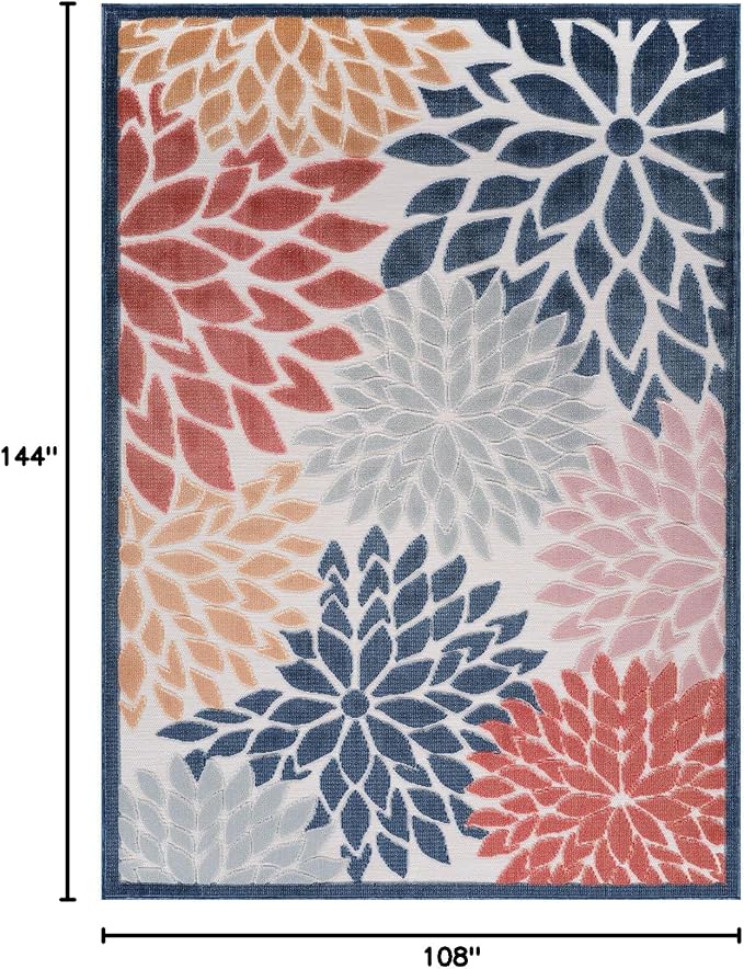 Beverly Rug Outdoor Rug 9x12 Large Modern Floral Tropical Area Rugs for Indoor and Outdoor Patio Easy to Clean Non Shedding Living Room Porch Garden Washable Outside Carpet (9 x 12 Multicolor)