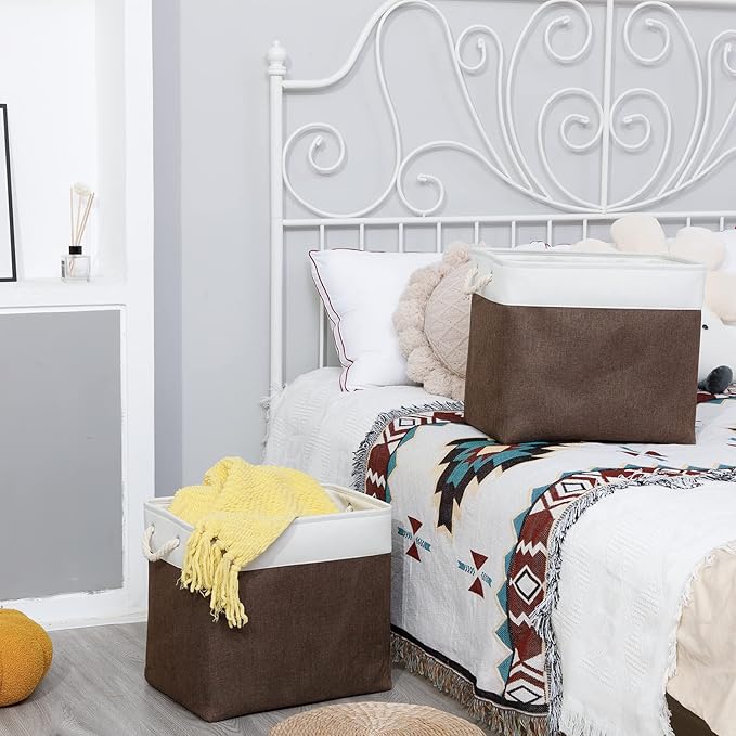 Bidtakay Baskets for Organizing Set of 2 Extra Large Fabric Storage Bins 17x12x15 in Collapsible Laundry Baskets Blanket Basket with Soft Handles Rustic Decorative Stair Basket Dog Toy Bins