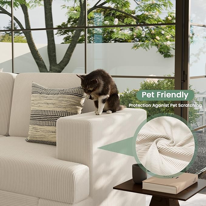 3 Pieces Corduroy Couch Set for Living Room, 3 Seater & Loveset*2 Cloud Sofa, Deep Seat Floor Couch for Bedroom, Futon Modern Sofa Bed, White Corduroy