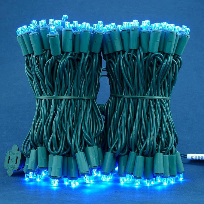200 Count Blue Wide Angle LED Christmas Lights, 66 ft Green Wire UL Certified Commercial Grade 5mm Holiday String Light Set (Blue)