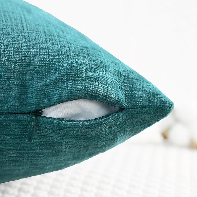 CaliTime Throw Pillow Covers Decorative 12 X 20 Inches Pack of 2 Cozy Chenille Cushion Cases for Couch Sofa Bed Living Room Home Teal