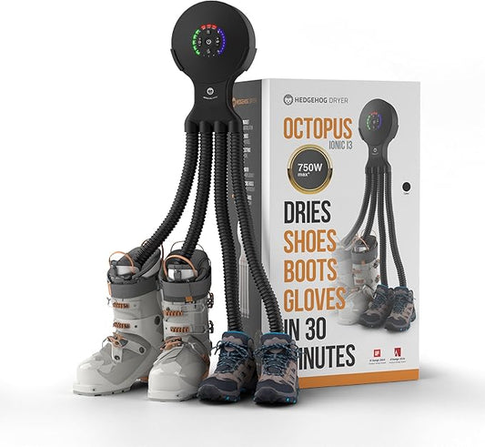 Hedgehog Octopus Portable Heavy Ski Boot Dryer for Work Boots and Shoes, Wall Mounted Fast 2 Pair Shoe Dryer Fan Dries in Minutes, Removes Sweat & Odor, Tornado Mode, Adjustable Heat, Black