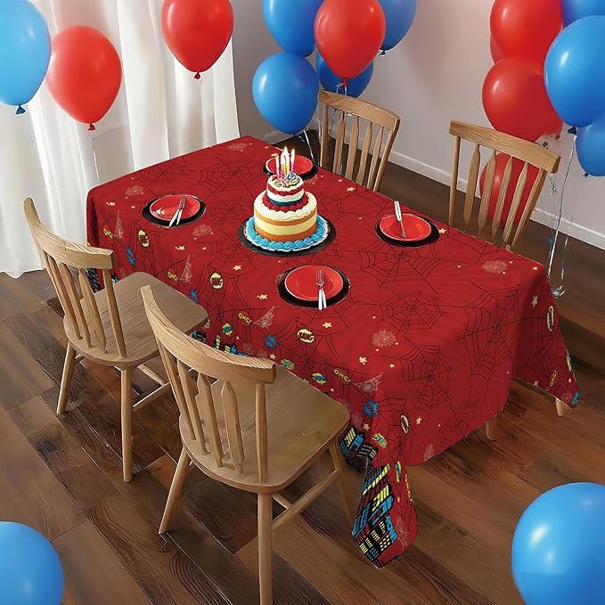 ATFUNSHOP Spider Superhero Disposable Tablecloth - Birthday Decorations Supplies with Spider Web Design, Happy Birthday Table Cover for Kids Boys Man Party Decor, Decoración de Cumpleaños