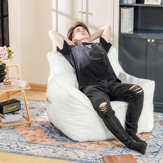 Bean Bag Chair with Filler, Bean Bag Sofa Chair with Tufted Soft Armrests Plush Lazy Sofa Comfy Chair,Large BeanBag Chair for Adults in Livingroom, Bedroom