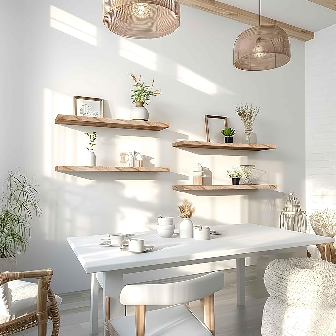 24 Inch Floating Shelves for Wall Rustic Light Wood Wall Shelves for Bedroom Set of 4