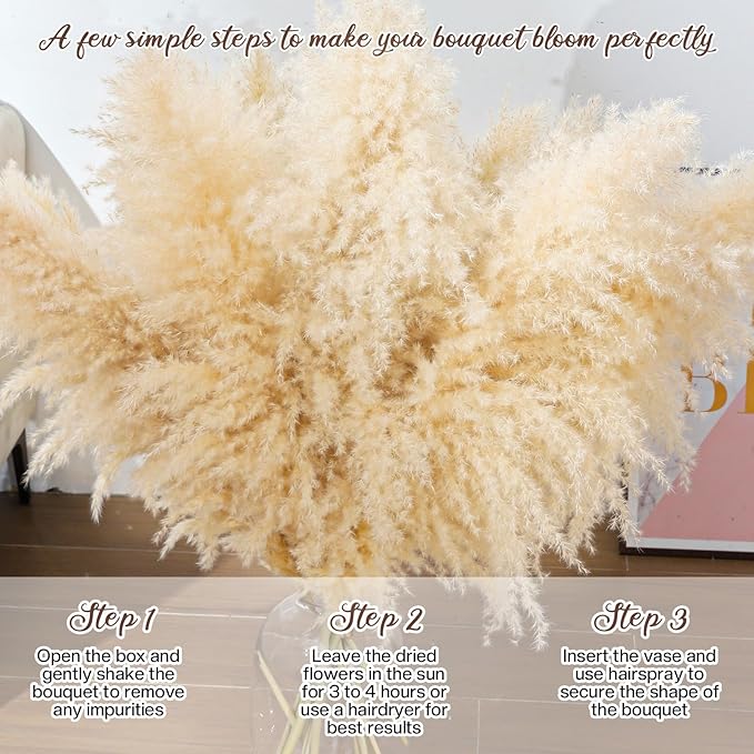 40" 33PCS Dried Pampas Grass Decor Tall,Large Natural Beige pompas Grass Tall Pampas Grass for Floor Vase,Wedding,Party,Farmhouse,Boho Home Decor,and Creating a Bohemian Ambiance
