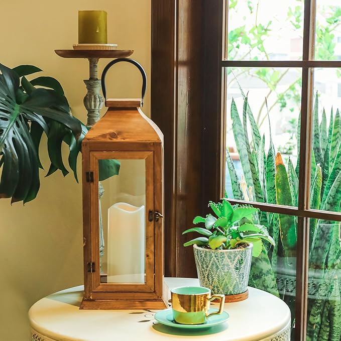 Bdor 2 Pack Lanterns Decorative - IP65 Waterproof Lanterns Decorative with Flameless Pillar Candles, Decorative Lanterns for Home Decor, Indoor Outdoor, Front Porch, Garden, Farmhouse Weddings Style