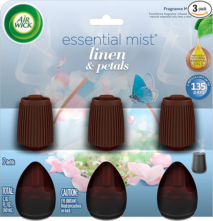 Air Wick Essential Mist Refill, 3ct, Linen & Petals, Air Freshener, Essential Oils