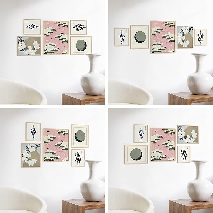 HAUS AND HUES Picture Frame Set - Set of 5 Wall Frames Collage Set, Collage Photo Frames, Natural Wood Picture Frames, Gallery Wall Decor, (Two 8x10, Two 11x14, One 16x20 Framed Beige)