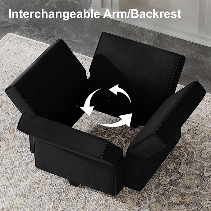 Belffin Modular Sofa Couch with Storage Seats Sectional Sofa Velvet Sofas for Living Room Black