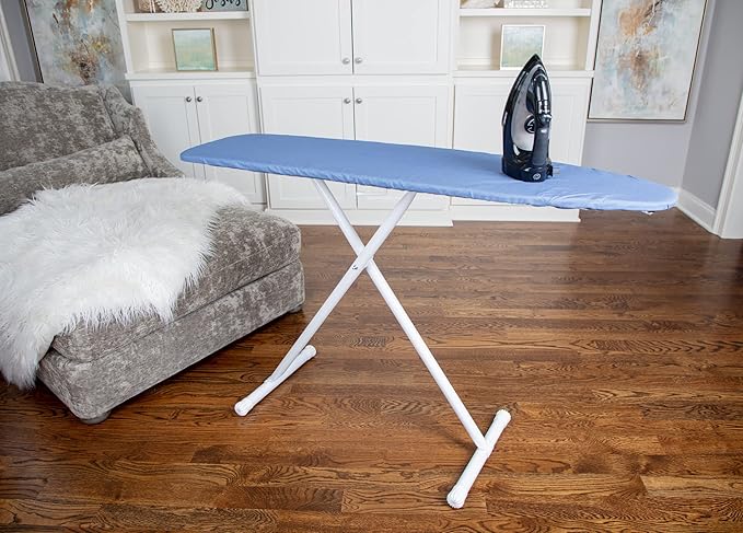 54" Full-Size Adjustable Ironing Board w/Thick Pad Cover, Leg Locking System, Foldable and Collapsible, Heavy-Duty Alloy Steel Construction, Space Saving Design - Blue