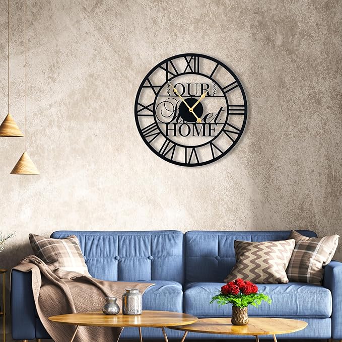 20inches/50cm Wall Clocks Roman Numeral Battery Powered No Ticking Silent Modern Unique Metal Wall ClocksSuitable Living Room Kitchen Bedroom Fireplace Office Farmhouse