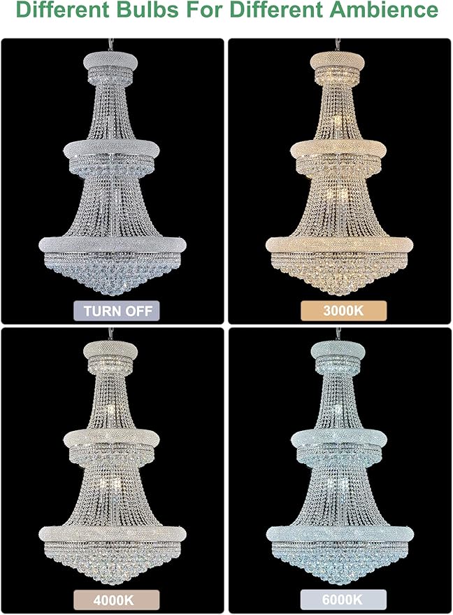 31 - Light Large Empire Crystal Chandelier for High Ceiling Foyer Entryway Staircase Living Room Dining Room Chrome Finish