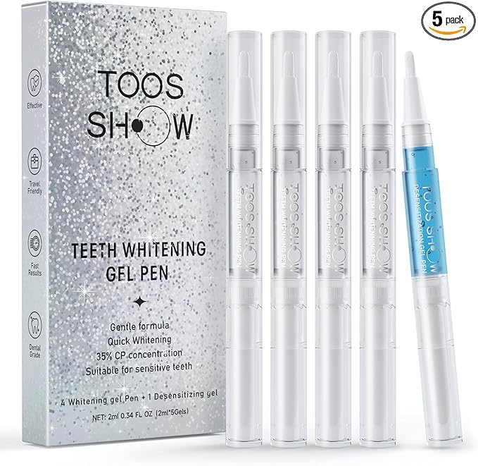5 x Teeth Whitening Pen Gel (4+1 Desensitizing Gel), No Sensitivity Teeth Whitening Gel Kit, Effective Teeth Whitener, Travel-Friendly Tooth Whitening Pen, Carbamide Peroxide Tooth Bleaching