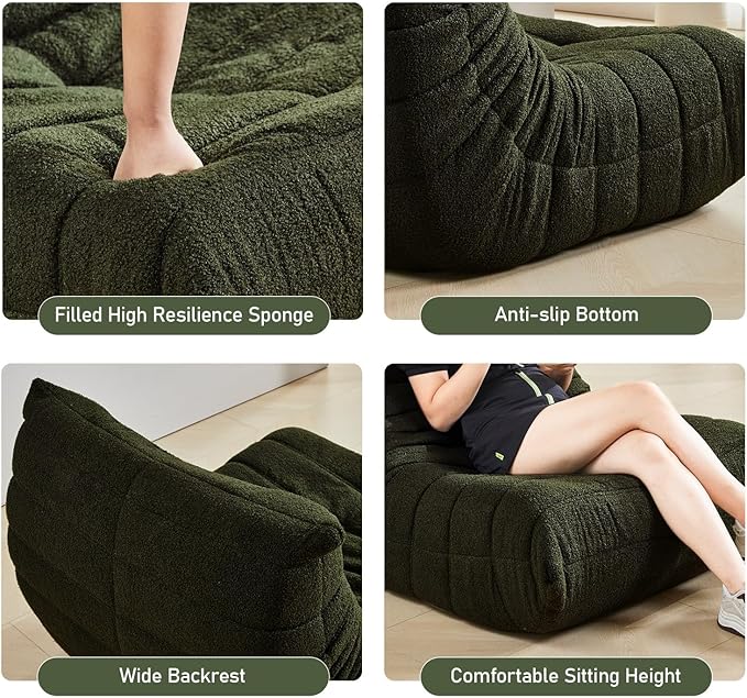 Bean Bag Chair, Fireside Chair Bean Bag Sofa Large Bean Bag Chair for Adults, Bean Bag Chairs for Teens with High Density Comfortable Foam, Memory Foam Bean Bag for Living Room, Bedroom (Green)