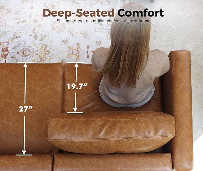 91.5" Faux Leather Modular Sectional Sofa, L Shaped Couch Set for Living Room, 3-Seater Comfy Cloud Couches with Movable Storage Ottoman,DIY Combination - Brown