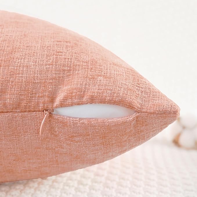 CaliTime Throw Pillow Covers Decorative 26 X 26 Inches Pack of 2 Cozy Chenille Cushion Cases for Couch Sofa Bed Living Room Home Dusty Pink