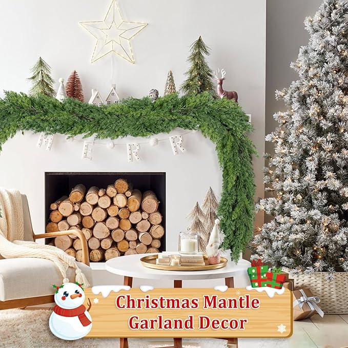9 Ft Real Touch Christmas Garland Indoor with Pine Cone,Thick and Lush，Soft Bendable Mantle Garland Christmas, Lifelike Cedar Garland, Christmas Garland for Mantle,Indoor Christmas Decorations
