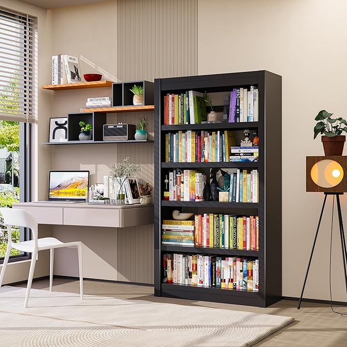 Bookshelf, 5-Tier Sturdy Bookcase, Adjustable Book Shelf, Large Capacity per Shelf, Modern Book Shelf for Living Room, Home Office, Garage, Perfect for Home Organization & Small Space Living