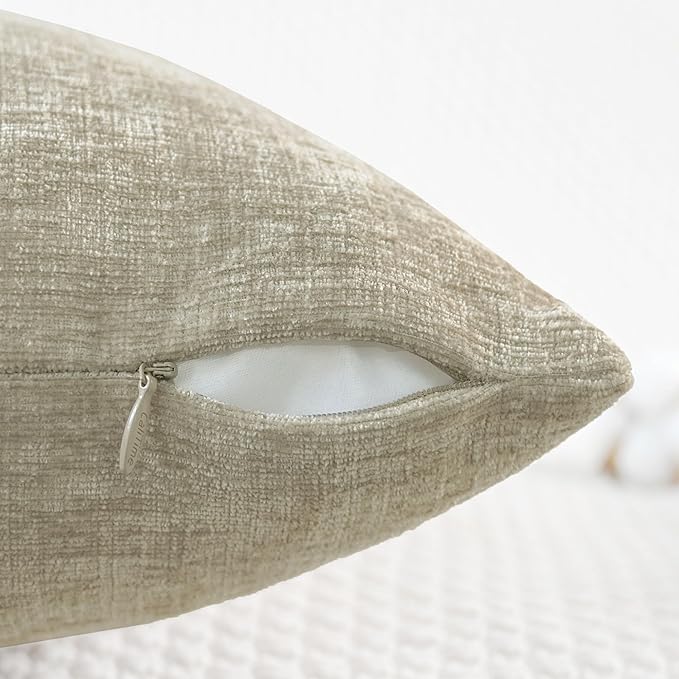 CaliTime Throw Pillow Covers Decorative 18 X 18 Inches Pack of 2 Cozy Chenille Cushion Cases for Couch Sofa Bed Living Room Home Light Taupe