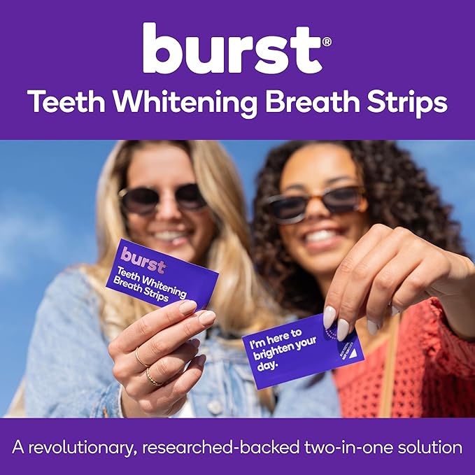 Burst Teeth Whitening Breath Strips (Polar Mint/4 Pack) | Kills 93% of Bad Mouth Germs | Up to 4 Shades Whiter in One Use | Easy to Apply/Quick Dissolving