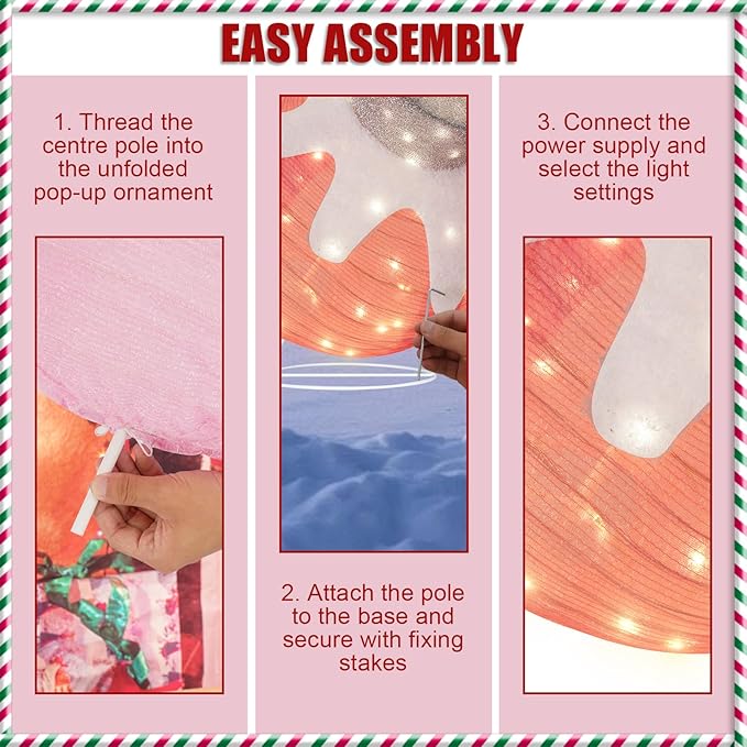 BRIGHTDECK Outdoor Christmas Ornaments, Lighted Pop-Up Outdoor Holiday Ball Decoration with 80 LED Lights, 8 Light Modes, Lighted Collapsible Holiday Decorations for Yard, Home (Pink)