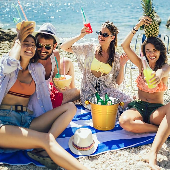 Amyhill 8 Pack Stainless Steel Ice Bucket 5.3 Quart/ 5 Liter with Handle Large Insulated Champagne Buckets Beer Bucket for Cocktail Bar Wine Parties Chilling Wine Champagne Home(Gold)