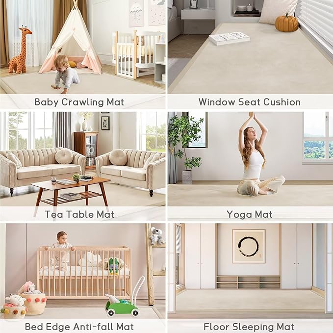 Baby Play Mat for Floor Tummy Time Mat Nursery Rug Muscle Mat Area Rug Playroom Rug Tatami Mat 6'7"x6'7" Memory Foam 1.3" Thick Crawling Mat for Babies,Toddlers, Infants, Kids,Floor Mat(Beige)