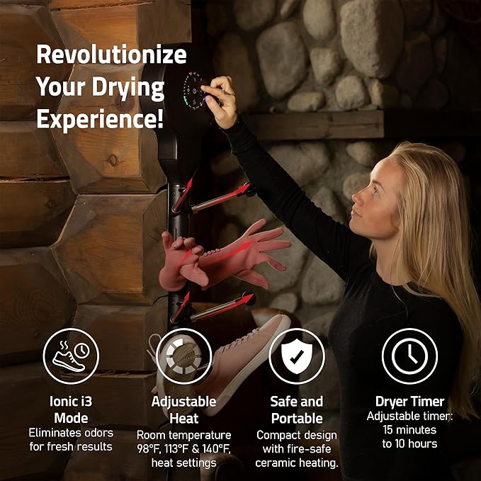 Hedgehog Portable Shoe Dryer and Deodorizer for Sneakers Wall Mounted, Gloves & Mittens, Rapid 4 Pair Shoes Dryer, Turbocharged Drying, Silent & Tornado Mode, Adjustable Heat Blower, Black