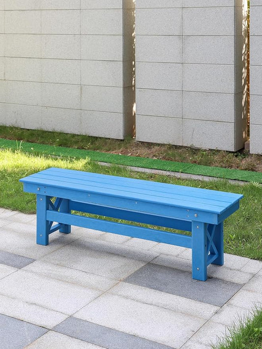 HDPE Outdoor Bench, 55" Patio Bench Outdoor Furniture, Poly Lumber Adirondack Benches, All Weather HDPE Patio Garden Backless Benches for Park, Poolside, Deck, Porch, Sky Blue