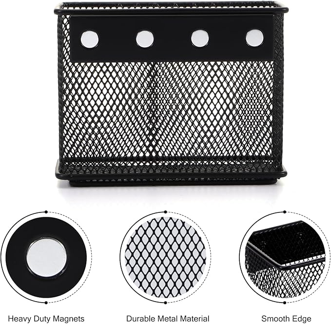 4.5' × 2.2'' × 3.5'' Magnetic Basket for Whiteboard Black Magnetic Basket for Fridge Magnetic Organizer Holder with 4 Strong Magnets Magnetic Holder for Refrigerator Locker,Set of 4