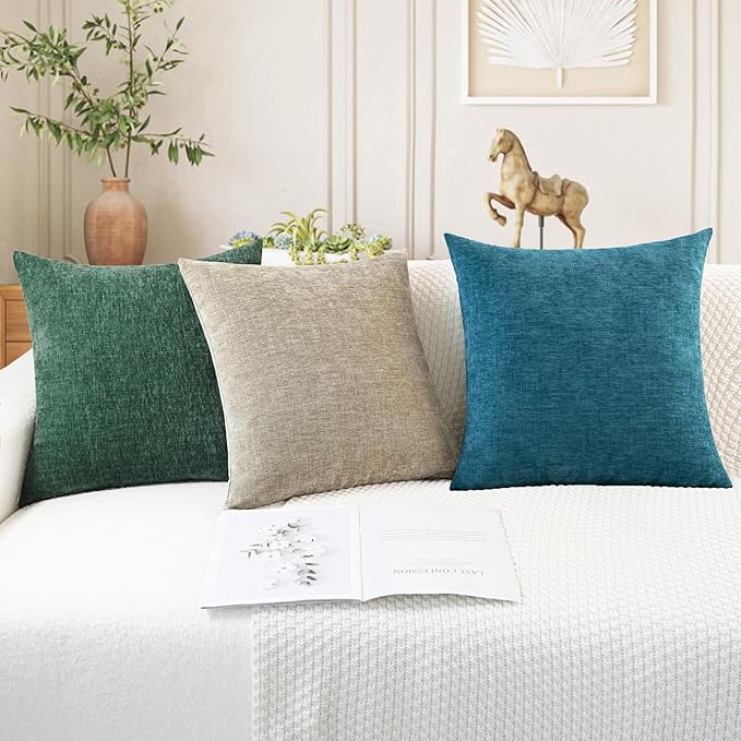 CaliTime Throw Pillow Covers Decorative 24 X 24 Inches Pack of 2 Cozy Chenille Cushion Cases for Couch Sofa Bed Living Room Home Light Taupe