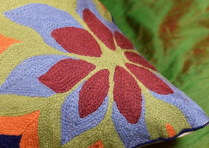 Blue Floral Pillow Cover | Navy Flower Throw Pillow | Outdoor Suzani Cushions | Hand Embroidered Chair Cushion | Wool Size - 18x18