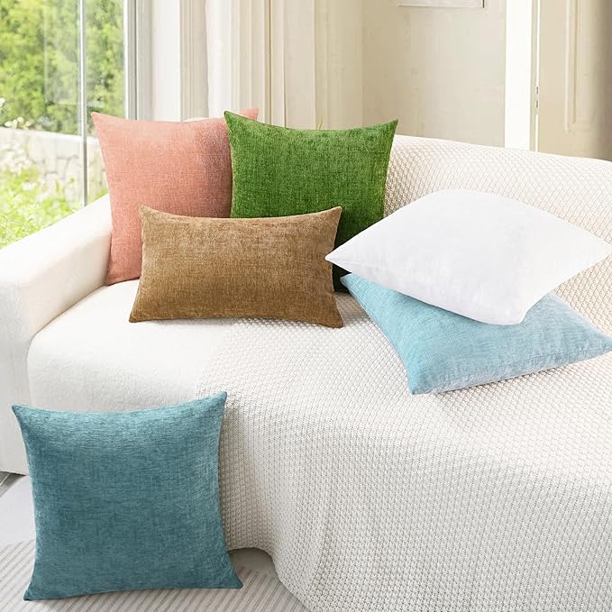 CaliTime Throw Pillow Covers Decorative 12 X 20 Inches Pack of 2 Cozy Chenille Cushion Cases for Couch Sofa Bed Living Room Home Light Blue Grey