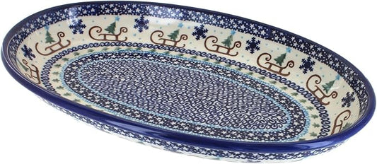 Blue Rose Polish Pottery Noel Nights Oval Platter