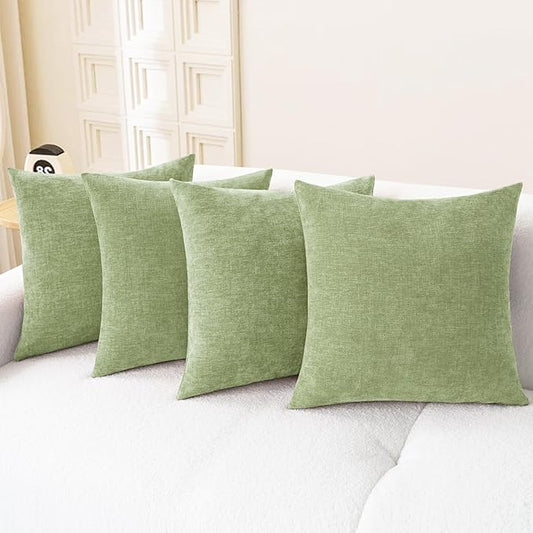 CaliTime Throw Pillow Covers Decorative 18 X 18 Inches Pack of 4 Cozy Chenille Cushion Cases for Couch Sofa Bed Living Room Home Sage Green