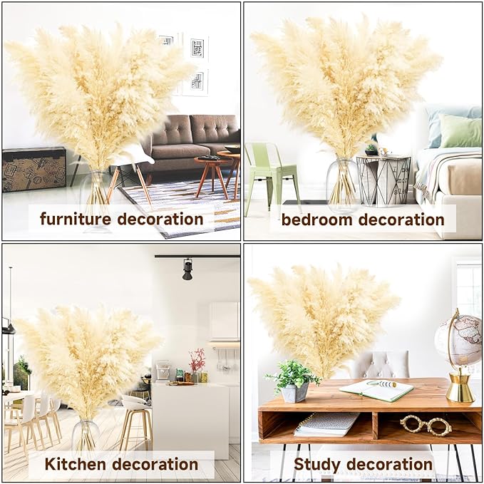 46" inch 11 Stems Natural Pampas Grass Tall Decor,Pompas Grass,Large Beige Tall Pampas Grass for Floor Vase,Wedding Decorations,Party,Boho Home Decor,and Creating a Boho Ambiance