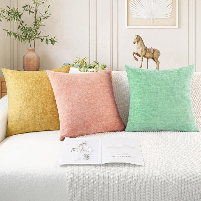 CaliTime Throw Pillow Covers Decorative 20 X 20 Inches Pack of 2 Cozy Chenille Cushion Cases for Couch Sofa Bed Living Room Home Grey Green