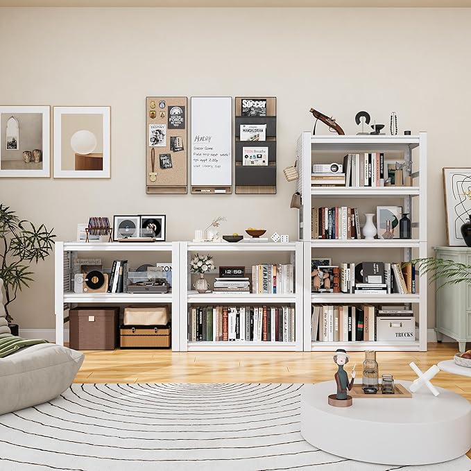 Book Shelf, 5 Tier Bookshelf, Industrial Bookcase Modern Bookshelves for Book/CD/Movie, Metal Shelving Unit for Living Room Home Office Kitchen, White