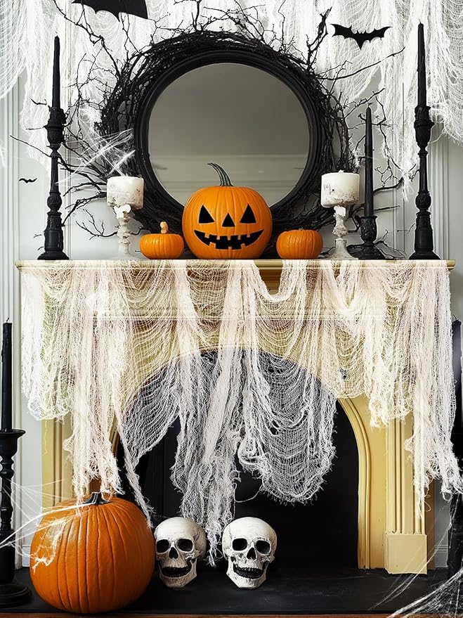 Biubee 5Pcs Halloween White Creepy Cloth- Spooky Gauze Fabric Cloth for Haunted Horror House Halloween Party Doorway Outdoors Decoration (30" ×72")