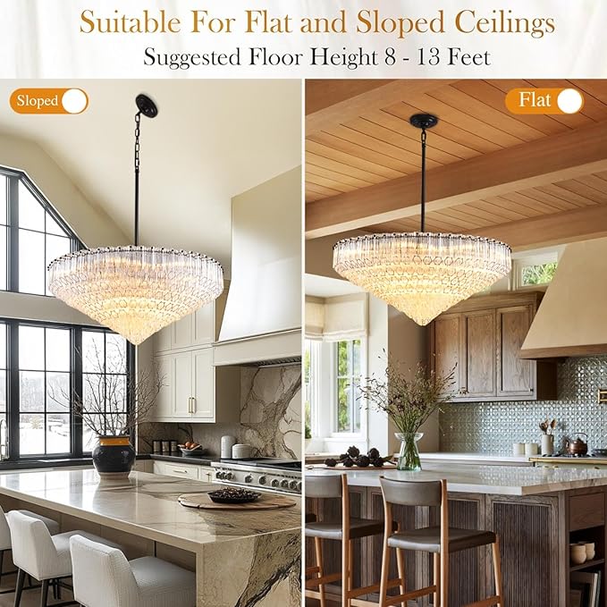 30" Modern Dining Room Chandeliers, 13-Light Clear Crystal Chandeliers, Dimmable Blown Glass Chandelier for Living Room, Round Large Chandelier for High Ceiling, Bedroom, Entryway, Staircase