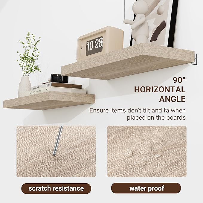 48 Inch Floating Shelves, 3D Textured Wood Grain, 48"x9.25"x1.5" Inch Deep Floating Shelves for Wall, Wooden Shelves for Bathroom, Bedroom, Living Room, Vintage White Oak