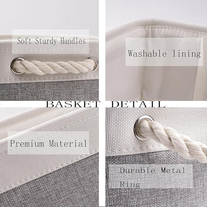 Bidtakay Baskets Set of 3 Storage Baskets for Organizing Large Fabric Storage Bins for Shelves Decorative Canvas Bins Collapsible Empty Baskets for Closet,Nursery,Clothes,Toys,Shoes(White&Grey)