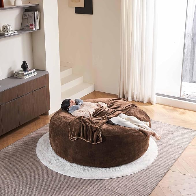 6FT,Oversized Bean Bag Chairs for Adults,Giant beanbag with Filler Included，Fluffy Memory Foam,Soft and Comfy Corduroy Fabric,Gaming Chairs Suitable for Living Room and Bedroom (Coffee Color, 6 Foot)