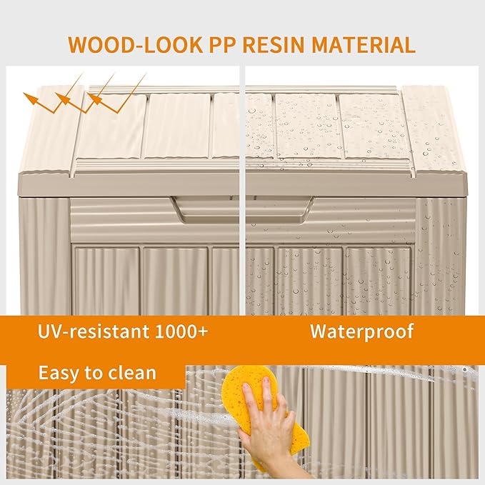 28 Gallon Deck Box Large Outdoor Storage for Patio Furniture,Outdoor Cushions,Garden Tools and Pool Supplies,Waterproof,Resin,Lockable(Grey)