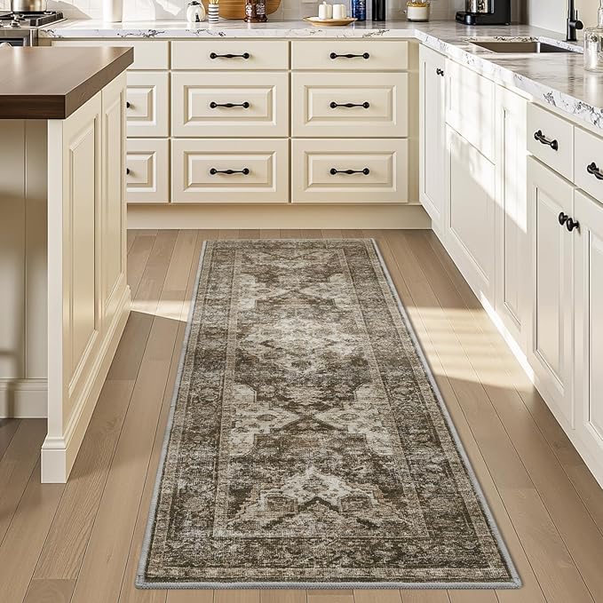 AMOAMI-2X3 Small Rug-Washable Rugs Entryway Mat Indoor-Soft Vintage Non Slip Rugs for Kitchen Laundry Room Bathroom Brown/Coffee Decorative Accent Rug for in Front of Sink 24 Inch x36 Inch