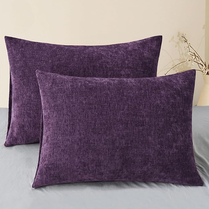 CaliTime Throw Pillow Covers Decorative 20 X 26 Inches Pack of 2 Cozy Chenille Standard Pillow Shams Cases for Couch Sofa Bed Living Room Home Plum Purple