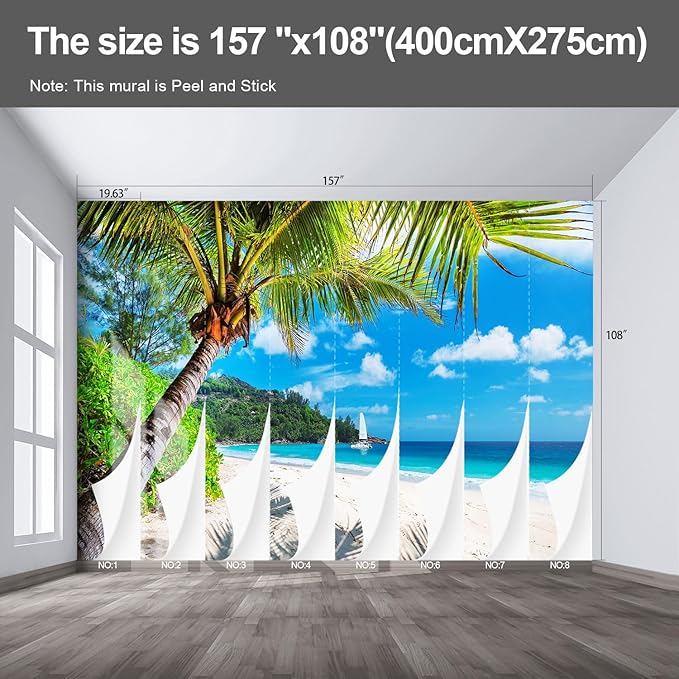 Beach Wall murals Peel and Stick Wallpaper for Bedroom Living Room - 108"x157"