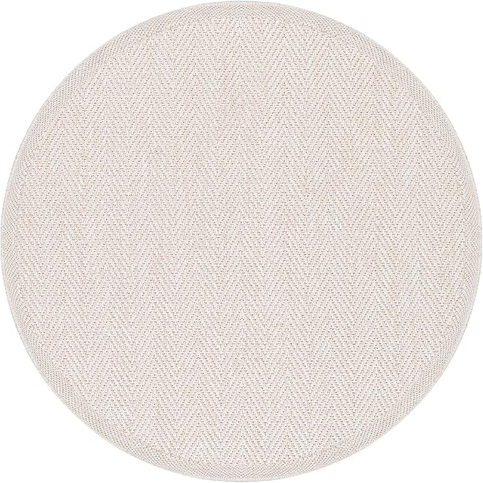 CAMILSON Easy Jute Round Rug 4ft Indoor Outdoor Off-White Color Fiber Area Rugs for Living Room and Patio Rug Herringbone Boho Woven Design Easy-Cleaning Washable Outside Carpet Alfombras (4 Round)