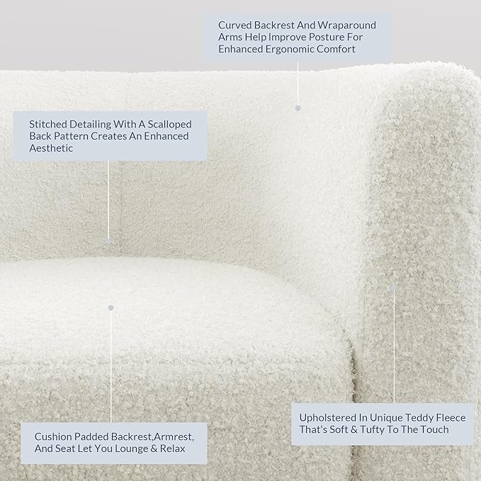 BELLEZE Accent Barrel Chair Set of 2, Linen Round Chair Club Tub Sofa Corner Chair with Flared Legs and Cozy Soft Padding for Living Room Bedroom Waiting Room - Teddy White